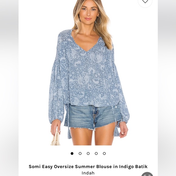 Indah Somi Easy Oversize Summer Blouse in Indigo Batik Top- Medium - Picture 1 of 7